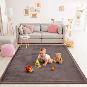 Wizzimo® Baby speelkleed speelmat - 200x180 - Speelkleed kinderen - Extra dikke traagschuim vulling 3 cm - Bruin - Anti slip
