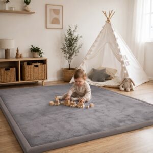 Wizzimo® Baby speelkleed 180x200x3 cm Speelkleed kinderen met traagschuim vulling - Grijs - Anti slip