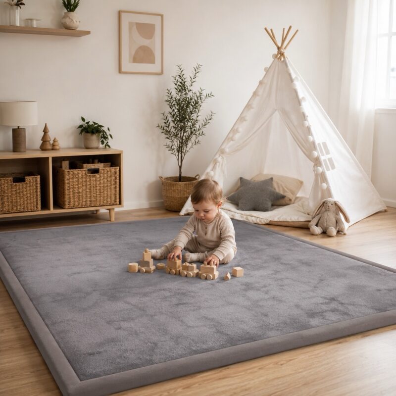 Grote speelmat 180x200 cm in grijs met 3 cm traagschuim