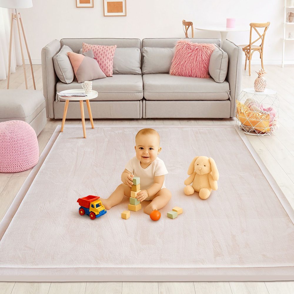 Wizzimo® Baby speelkleed speelmat - 200x180 - Speelkleed kinderen - Extra dikke traagschuim vulling 3 cm - Beige - Anti slip - Afbeelding 3