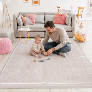 Wizzimo® Baby speelkleed speelmat - 200x180 - Speelkleed kinderen - Extra dikke traagschuim vulling 3 cm - Beige - Anti slip
