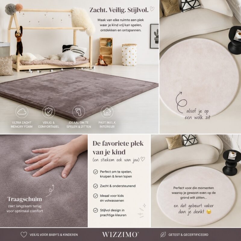 Extra dik speelkleed 180x200 cm in bruin met 3 cm traagschuim, afbeelding 18