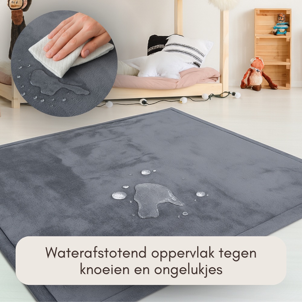 Wizzimo® Baby speelkleed speelmat - ⌀200 cm - Speelkleed kinderen - Extra dikke traagschuim vulling 3 cm - Beige - Rond - Antislip - Afbeelding 8
