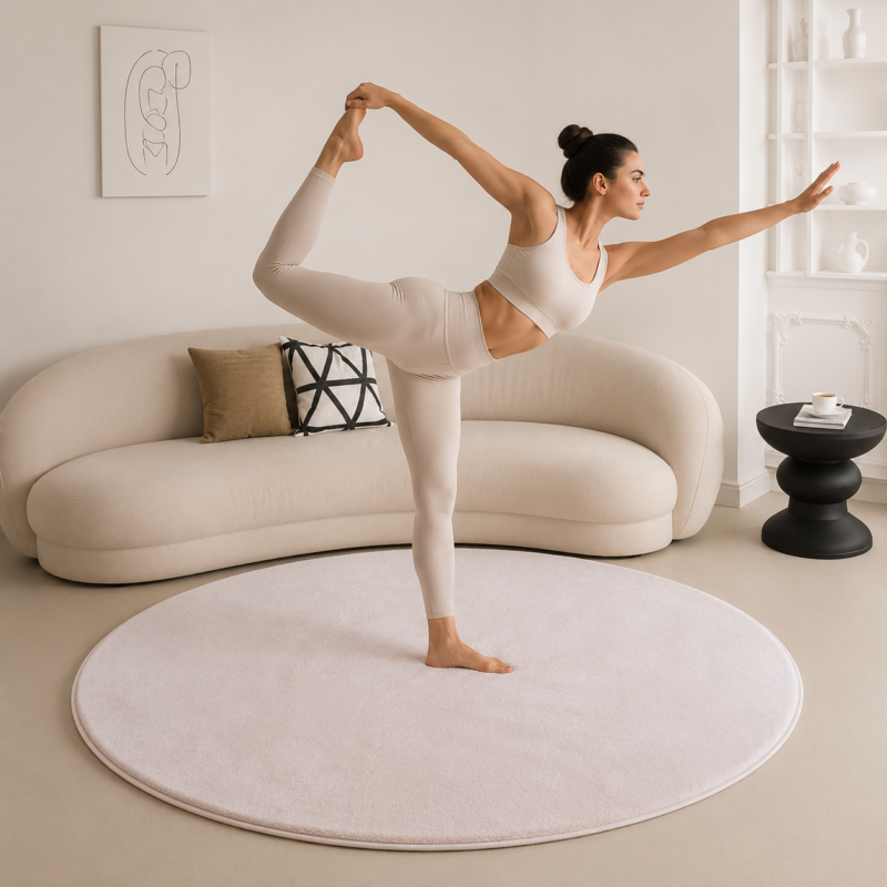 Rond speelkleed van 200 cm in soft pink en beige met 3 cm traagschuim, afbeelding 3