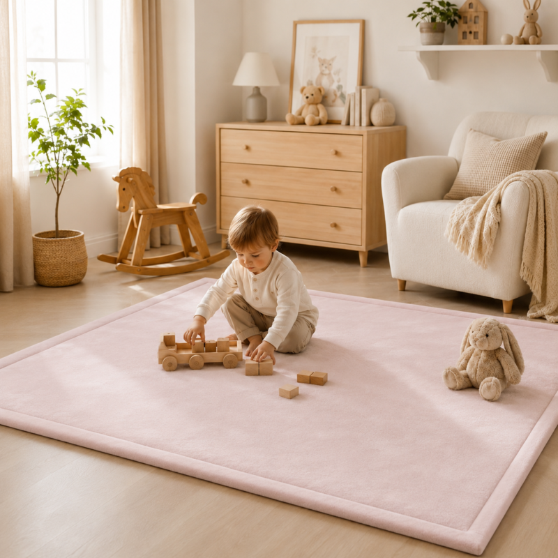 Speelkleed 180x200 cm in soft pink en beige met 3 cm traagschuim