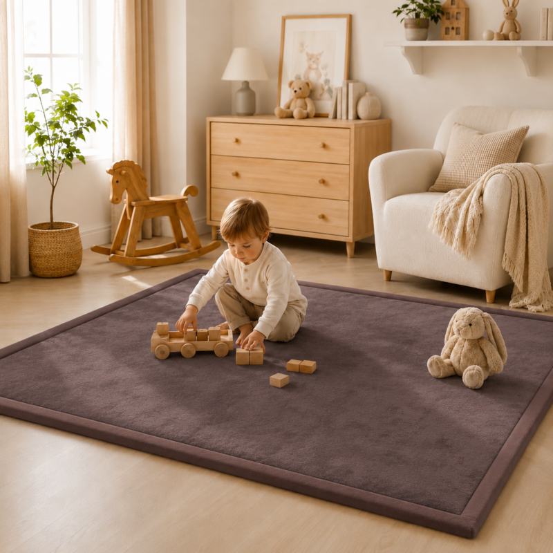 Extra dik speelkleed 180x200 cm in bruin met 3 cm traagschuim