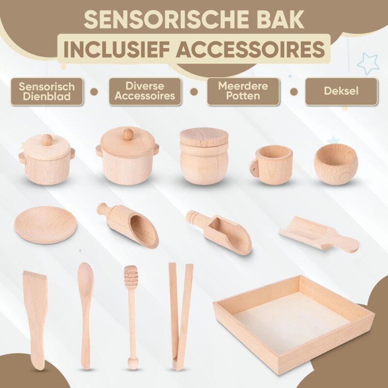 Houten sensorische speelbak met deksel voor sensorisch spelen, afbeelding 9