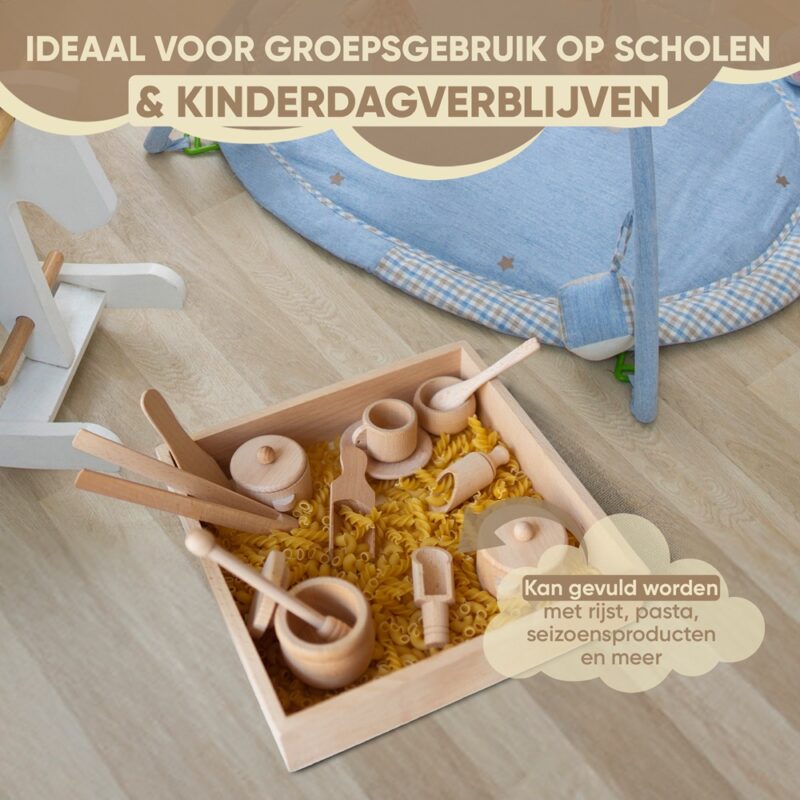 Houten sensorische speelbak met deksel voor sensorisch spelen, afbeelding 11