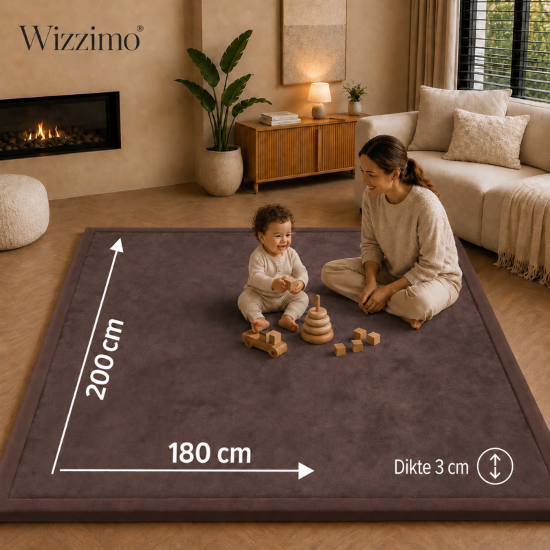 Extra dik speelkleed 180x200 cm in bruin met 3 cm traagschuim, afbeelding 3