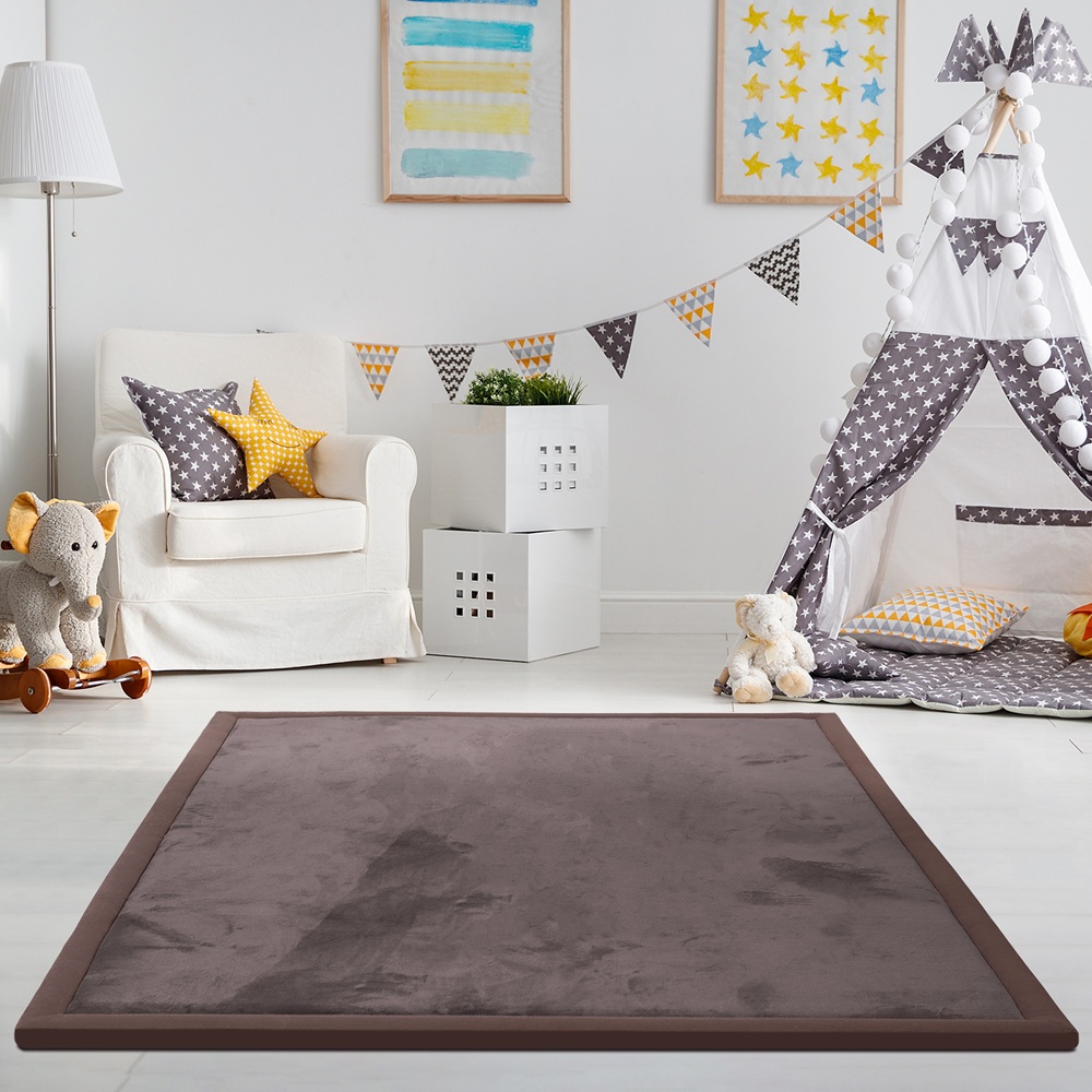 Wizzimo® Baby speelkleed speelmat - 200x180 - Speelkleed kinderen - Extra dikke traagschuim vulling 3 cm - Bruin - Anti slip - Afbeelding 13