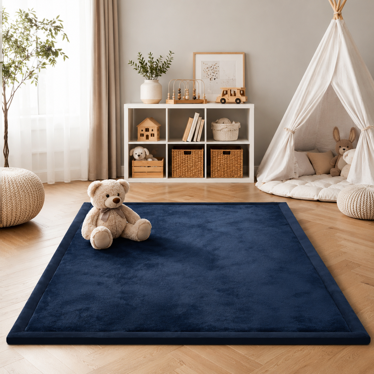 Wizzimo® Speelkleed 150x200 cm – Donkerblauw - Extra Dik 3 cm Traagschuim | Fluweelzacht | Oeko-Tex®