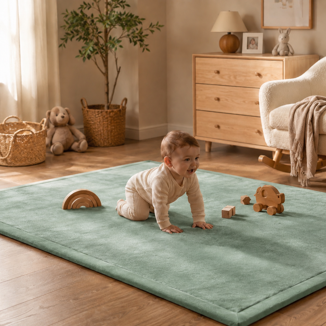 Wizzimo® Speelkleed 150x200 cm – Groen - Extra Dik 3 cm Traagschuim | Fluweelzacht | Oeko-Tex®