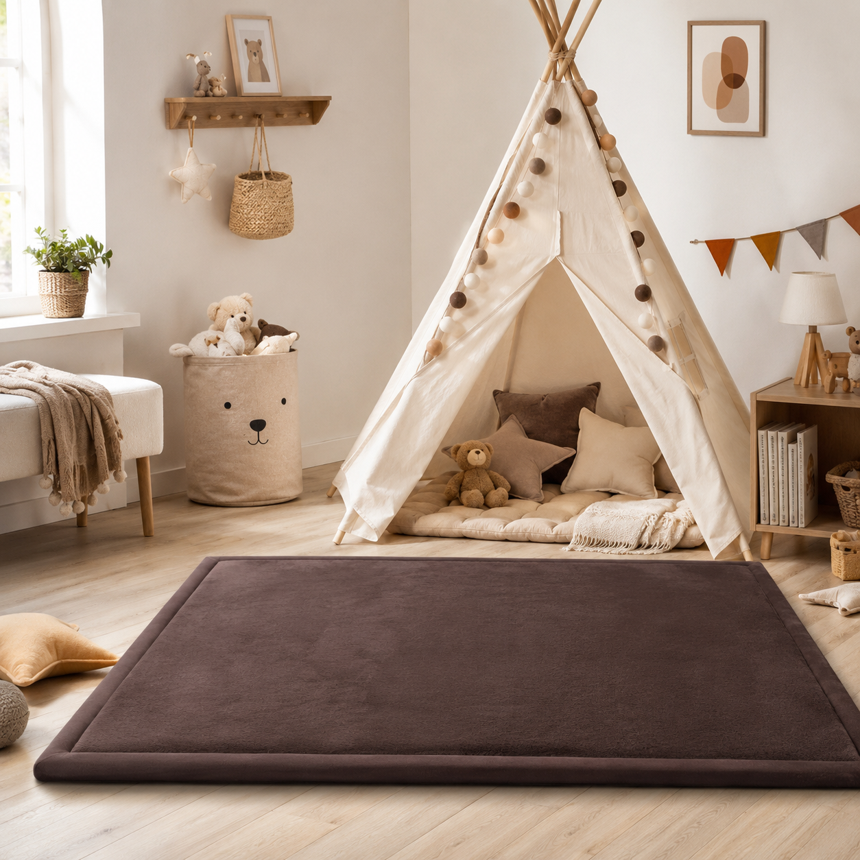Wizzimo® Speelkleed 150x200 cm – Bruin - Extra Dik 3 cm Traagschuim | Fluweelzacht | Oeko-Tex®