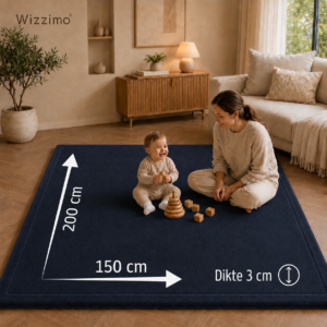 Wizzimo® Speelkleed 150x200 cm – Donkerblauw - Extra Dik 3 cm Traagschuim | Fluweelzacht | Oeko-Tex® - Afbeelding 7