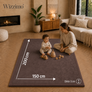 Wizzimo® Speelkleed 150x200 cm – Bruin - Extra Dik 3 cm Traagschuim | Fluweelzacht | Oeko-Tex® - Afbeelding 3