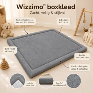 Wizzimo® Boxkleed - 80x100 - Extra dik traagschuim 3 cm - Grijs - Anti slip - Afbeelding 2
