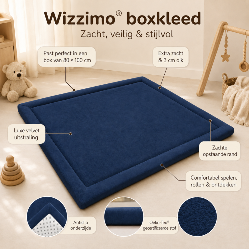 Boxkleed 80x100 cm in donkerblauw met 3 cm traagschuim, afbeelding 2