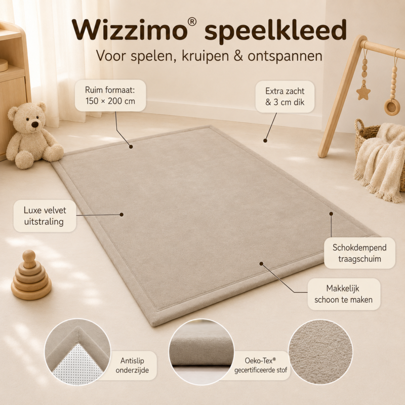 Speelkleed 150x200 cm in sand beige met 3 cm traagschuim, afbeelding 2