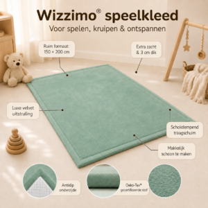 Alternative view of Wizzimo® Speelkleed 150x200 cm – Groen - Extra Dik 3 cm Traagschuim | Fluweelzacht | Oeko-Tex®