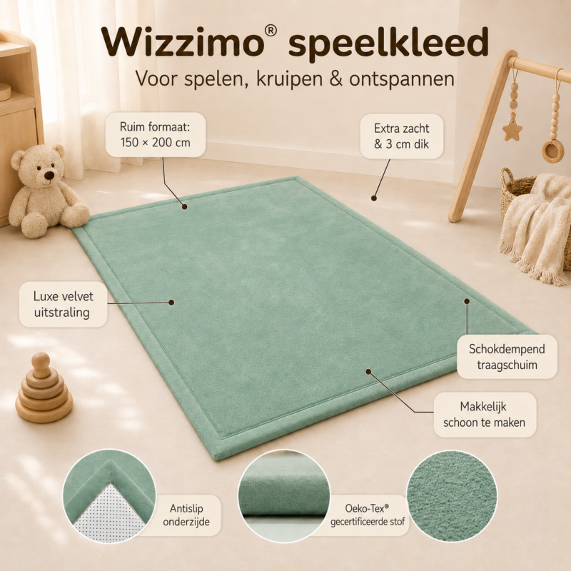 Speelkleed 150x200 cm in groen met 3 cm traagschuim, afbeelding 2
