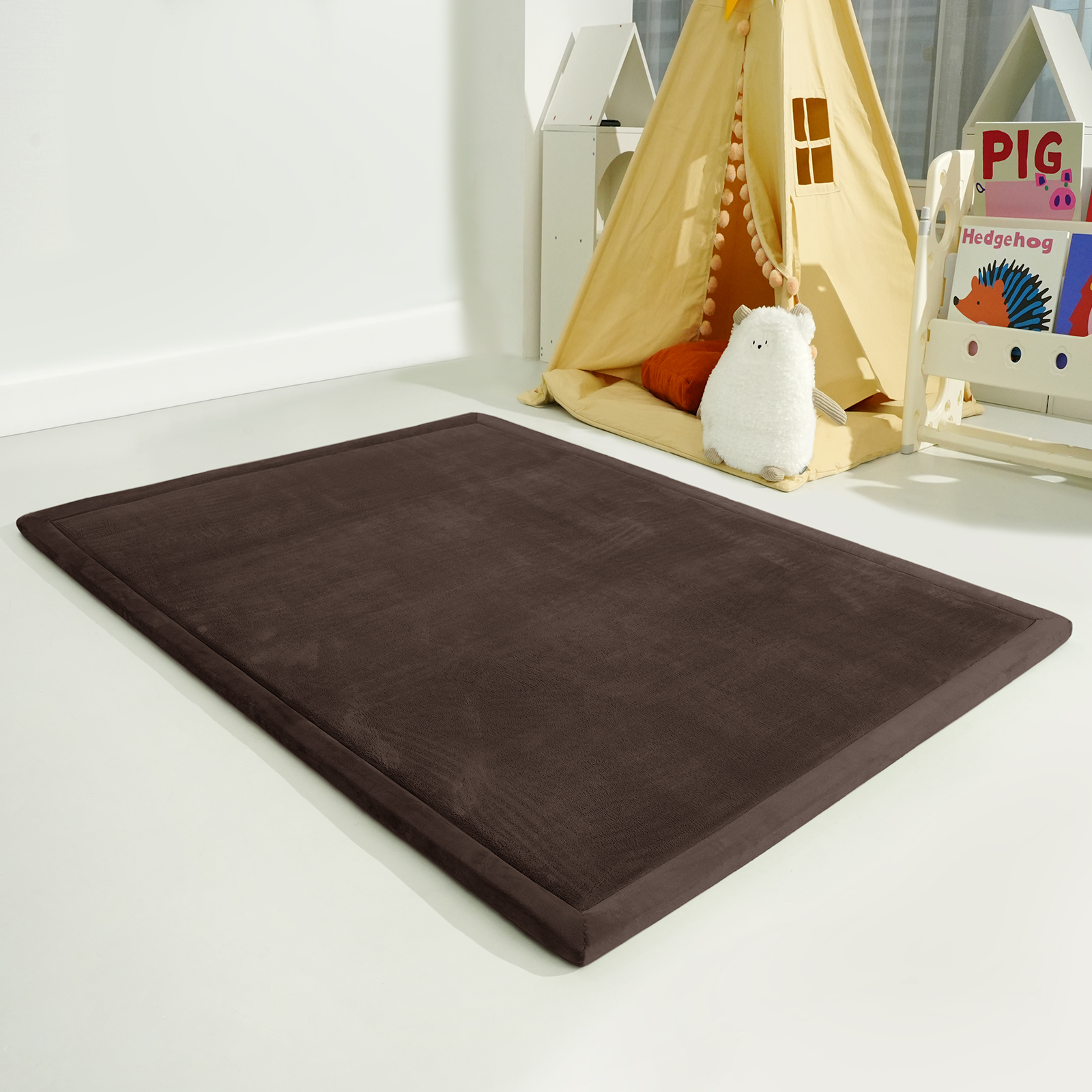 Wizzimo® Speelkleed 150x200 cm – Bruin - Extra Dik 3 cm Traagschuim | Fluweelzacht | Oeko-Tex® - Afbeelding 14